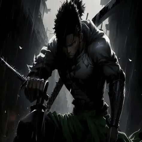 a man with a sword in the rain, 坏蛋动漫8 K, epic anime art, Roronoa zoro, afro samurai anime style, anime wallpaper, afro samurai anime style, epic anime style, profile image, handsome guy in demon slayer art, hd anime wallpaper, anime wallpaper 4K, izuku mid...