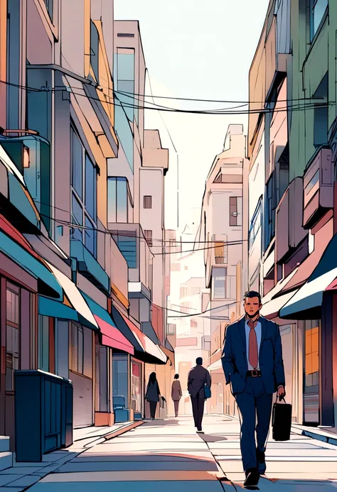 A businessman walking along a city street