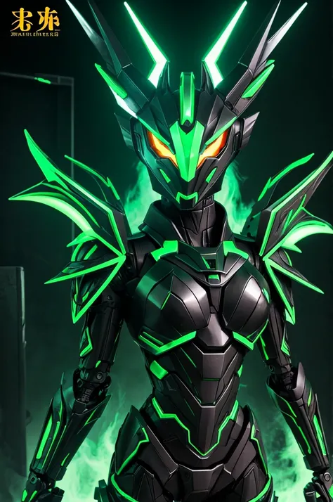 Robot Humanoid Dragon Eastern 2 horned feral claws manga style muzzle green anime style 