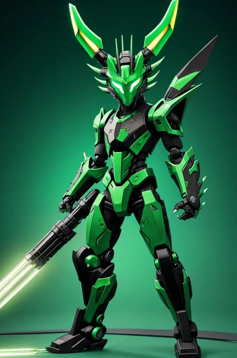 Robot Humanoid Dragon Eastern 2 horned feral claws manga style muzzle green anime style 