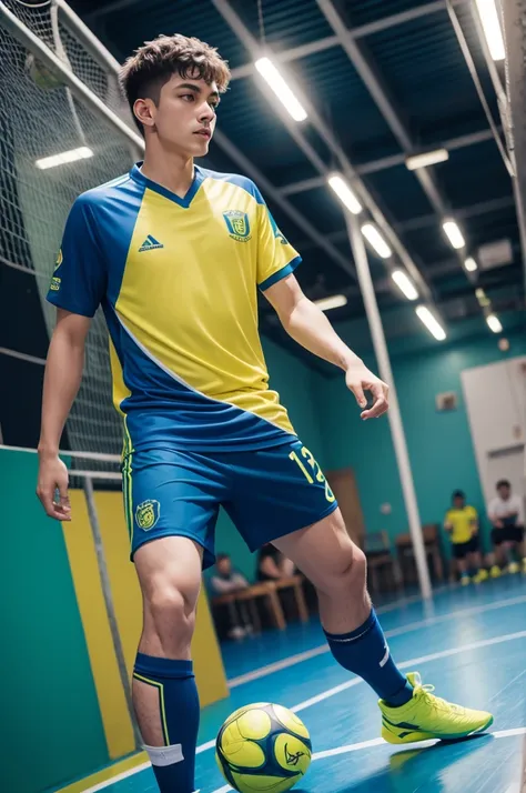 Blue yellow and green futsal uniform 