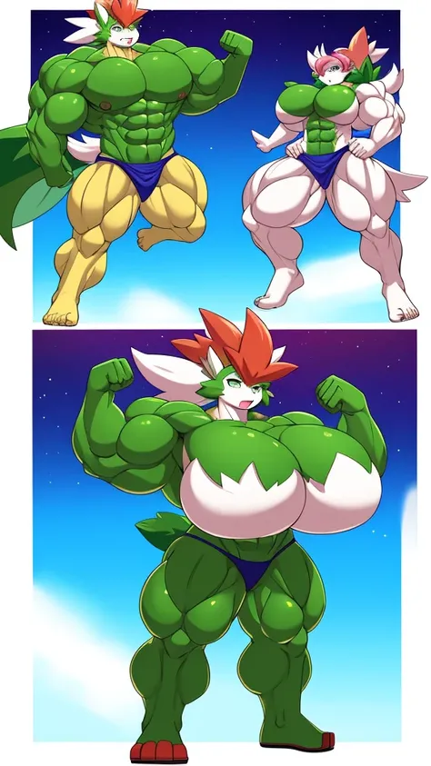 Pokemon, Shaymin, Female, extremely powerful, muscular, muscles, shirtless, clothesless, powerful abs, powerful arms, Anthro Female Shaymin, powerful muscles, powerful pecs, powerful legs, muscular abs, muscular pecs, muscular arms, muscular legs, ripped b...