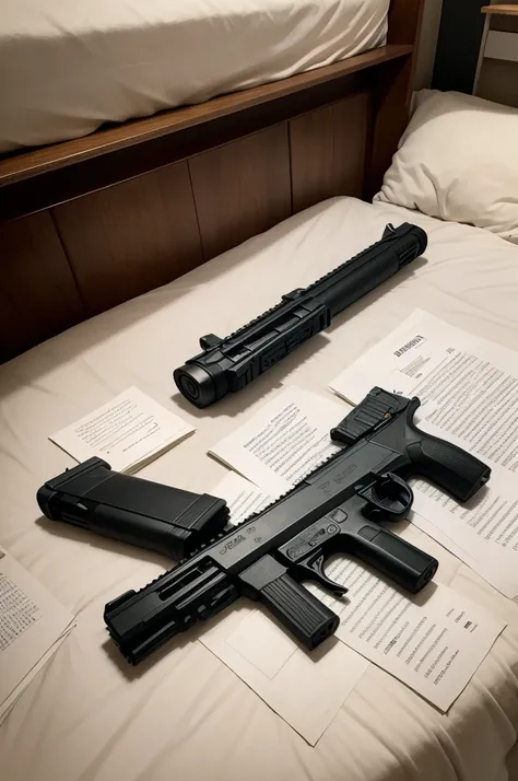 Make a pistol on a bed, with a paper written you fucked