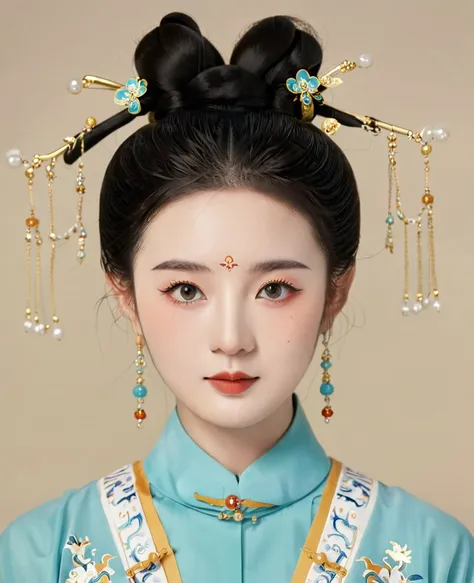 chinese classical girl portrait，symmetry，round face，bright eyes，smooth skin，chinese song dynasty official uniform,egotistical,hi...