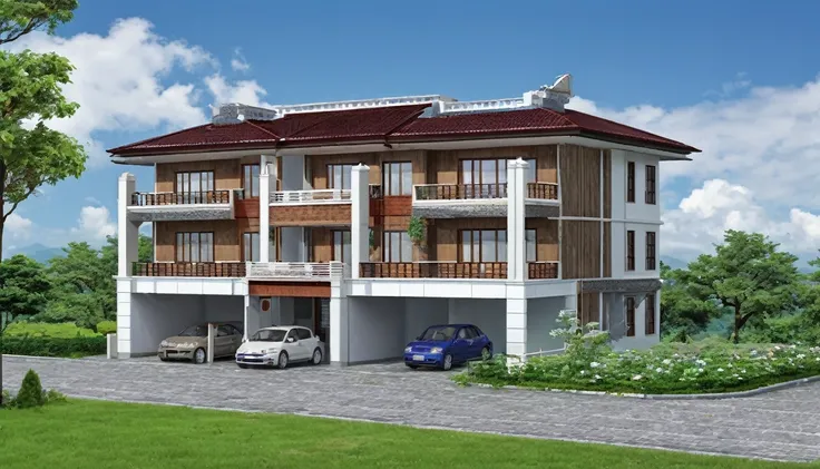 Image of a 3-story building, Kuno ,High resolution realistic image, 8K 