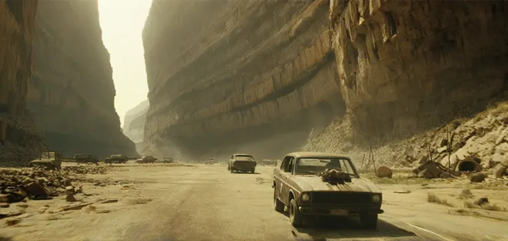 Breathtaking graphics from the Attack on Titan universe, filming of various epic empty tracks for racing along the tops of the canyon along abandoned industrial post-apocalyptic canals in small cars from Mad Max against the backdrop of wastelands and canyo...