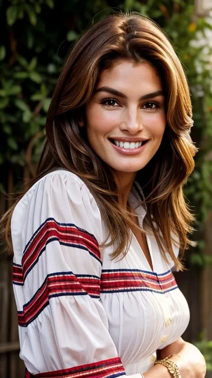 Cindy Crawford dressed in traditional clothing as attractive teenager with a smile