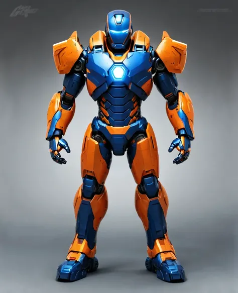 War machine, (orange and blue random coloured), heroic, full body, war machine style 