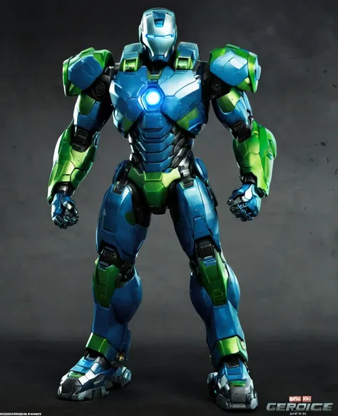 War machine, (blue and green random coloured), heroic, full body, war machine 