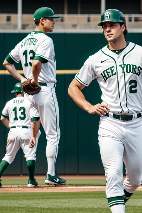 Green and white baseball uniform 