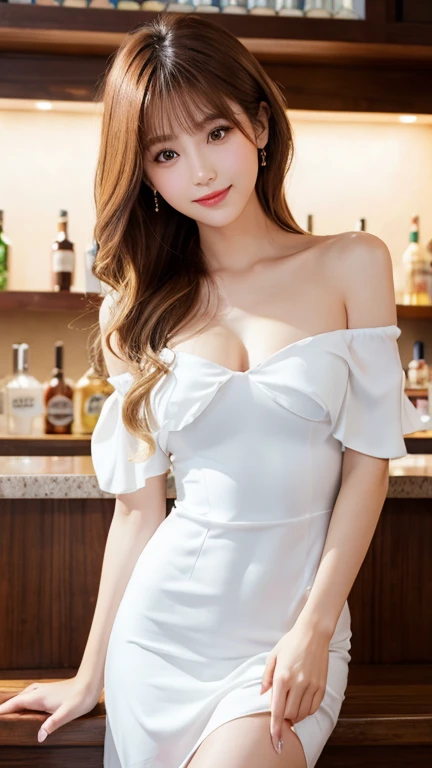 Highest quality、8k wallpaper、Reality:1.4、Photographed by a professional photographer、Cinema Lighting、View your viewers、background:Gorgeous bar lounge at night、1 beautiful girl、Japanese Idol、30 years old、Beautifully detailed eyes、Detailed face、Beautiful Ski...