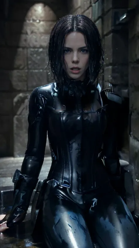 (masterpiece), best quality, expressive eyes, perfect face, underworld death dealer, underworld, zipper, latex bodysuit, black h...