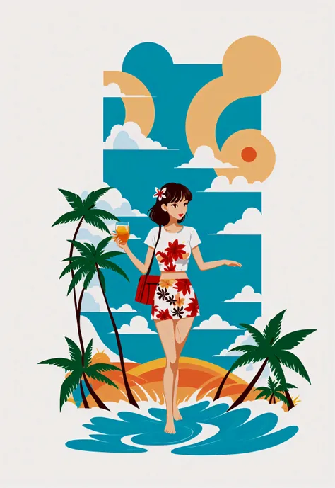 tshirt design, rzminjourney, Vector art, summer design, Hot as Hawaii