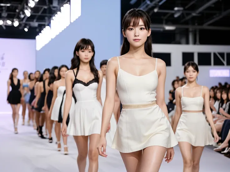 A live-action photo of an extremely beautiful Japanese high school girl race queen who highlights her large breasts and beautiful legs.、Photographed walking down the runway at a fashion show wearing the latest BRADELIS New York lingerie.、She is an eternal ...