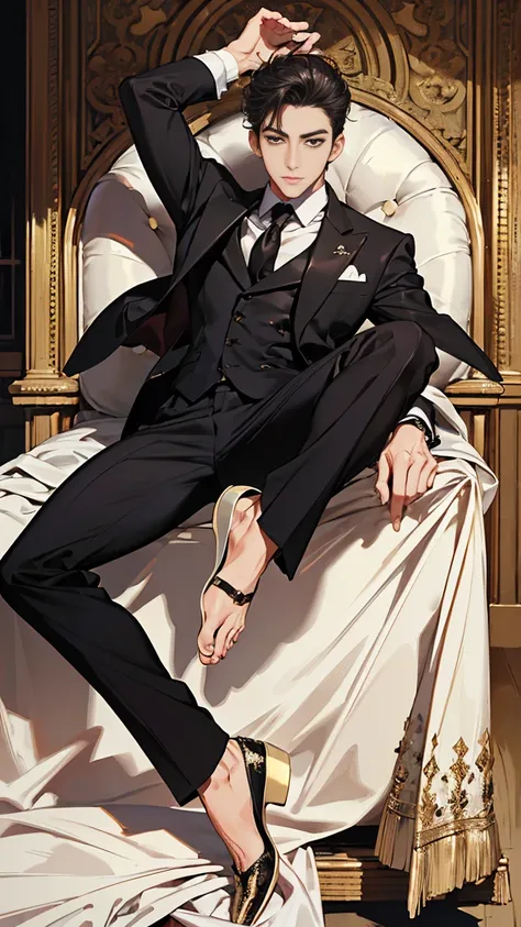 (masterpiece), (highest quality), (super detailed), ultra-detailed, Beautiful face, (((male))), ((whole body)), (((Down to the toes))), Stylish, suit, Leather shoes,