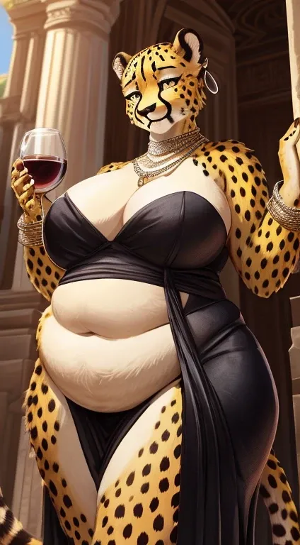 top quality, best quality, super high resolution, detailed background(highly detailed beautiful face and eyes)absurdres, perfect anatomy((angelic nice 1girl, kemono, solo focus, fat woman))(((furry)))(furry anthro:1.7)((((Furry body, cheetah facial feature...