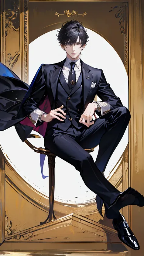 (masterpiece), (highest quality), (super detailed), ultra-detailed, Beautiful face, (((male))), ((whole body)), (((Down to the toes))), Stylish, suit, Leather shoes,