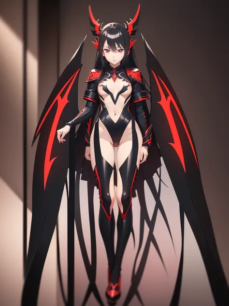 comely, work of art, best qualityer, extreme detailed face, perfect lighting,1 girl, standing alone, matoi ryuuko, black seraph, Black Skirt, Red hair, Senketsu, torn garments, below the chest