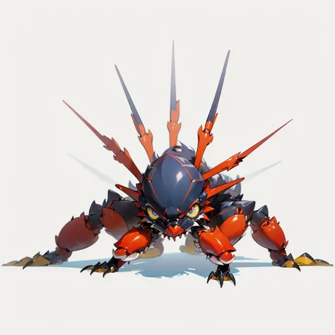 (Random Evolution, Colossal crab mixed with skunk), full body version, red and yellow color skins, (full blue eyes), (Grassroots), no background