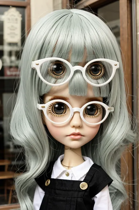 Blythe doll, by the cafe, fringe, glasses, white, large eyes