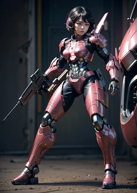 Textured skin, Very detailed, Attention to detail, high quality, 最high quality, High resolution, 1080P, hard disk, beautiful,(Terminator),beautifulサイボーグ女性,pink mecha cyborg girl,Battle Mode,Girl with a mechanical body,She is wearing a weaponized combat cyb...