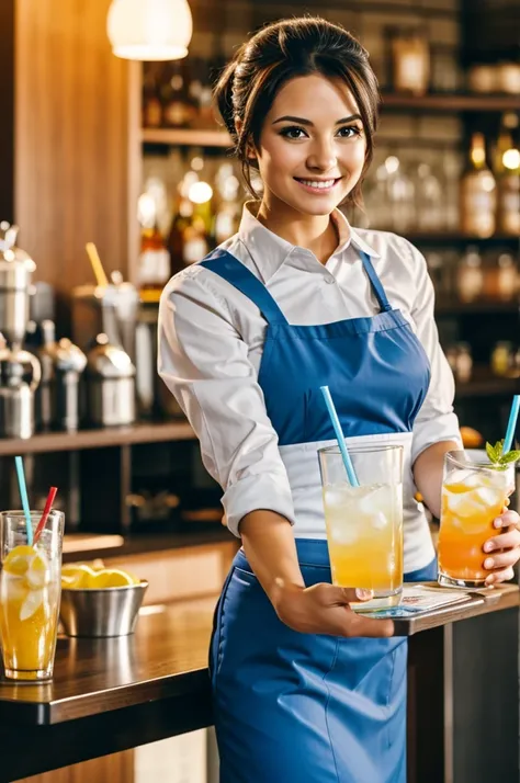 Image of a waitress collecting cash and delivering a refreshing drink