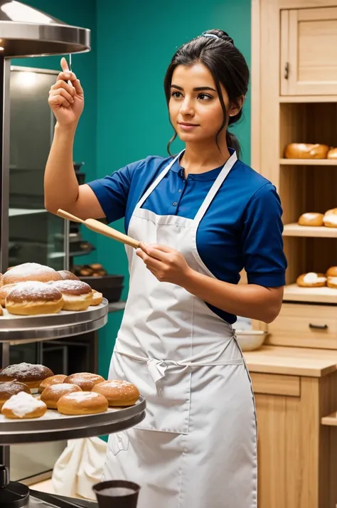 I need you to create an Avatar-type image of a baker looking in a mirror as a  and imagining being a professional baker.