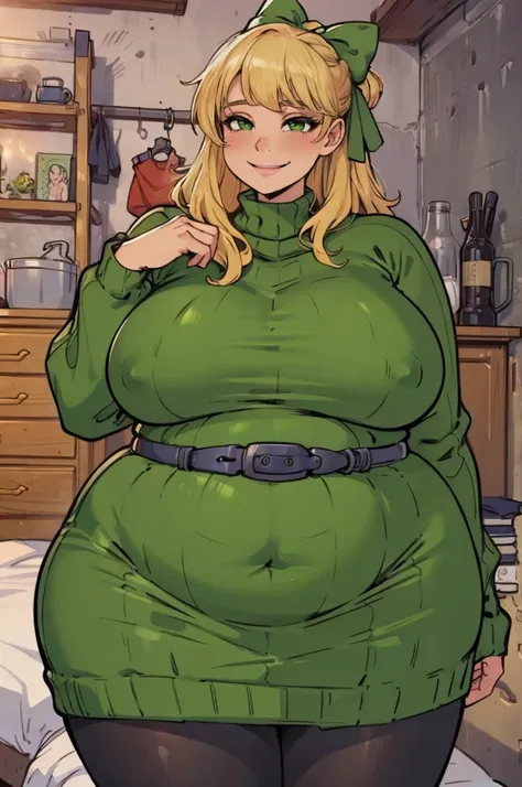 ((art by Kipteitei)), ((Masterpiece, best quality, perfect lighting, amazing shading)), (perfect anatomy, realistic proportions), field of depth, extremely beautiful, detailed face, ultra cute face, cute, long blonde hair, hair ribbons, green eyes, sweater...