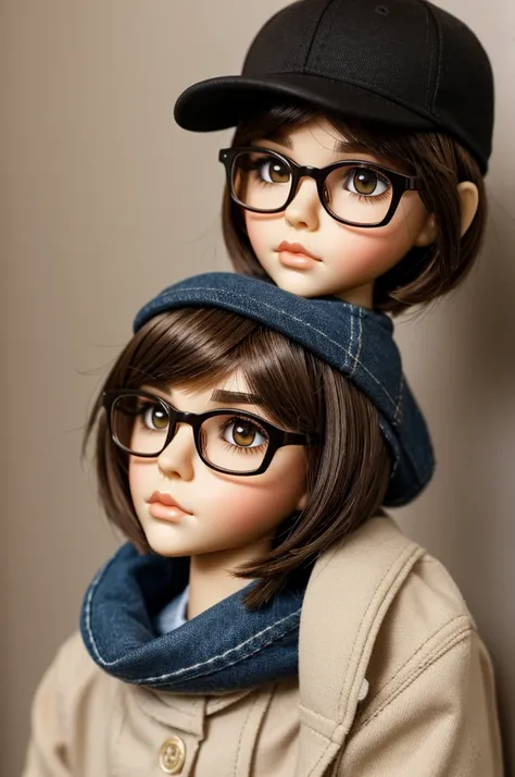 Blythe doll with short brown hair and no cap, brown eyes and glasses 