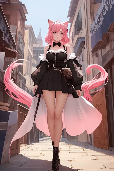 score_9,score_8_up,score_7_up,masterpiece, top quality, best quality, official art, beautiful and aesthetic, animation, , 1girl with cat ear, perfect figure, pink hair, complicated details, hello ,