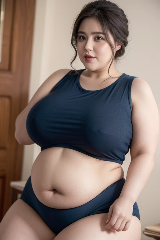 Extremely obese woman with a protruding belly, romantic, fond, 8K, realistic