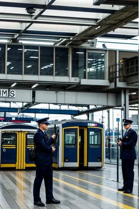 train station guards checking security cameras 