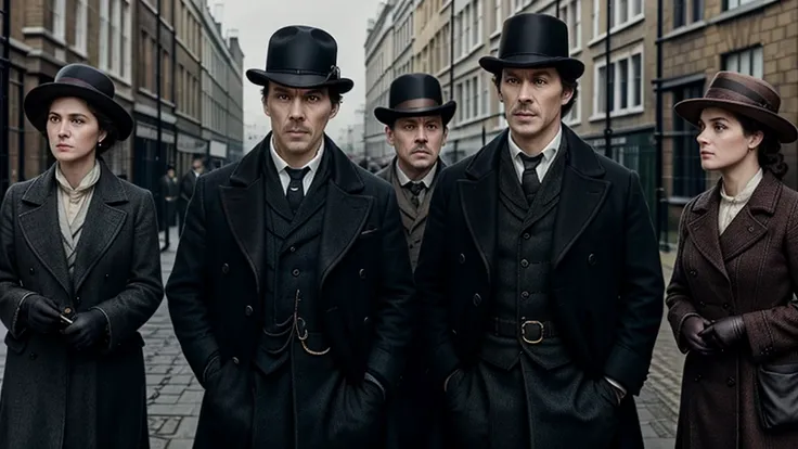 Sherlock Holmes、Detectives and assistants、Old London、An investigation is ongoing.、4K、（（Masterpiece））、（Delicate）