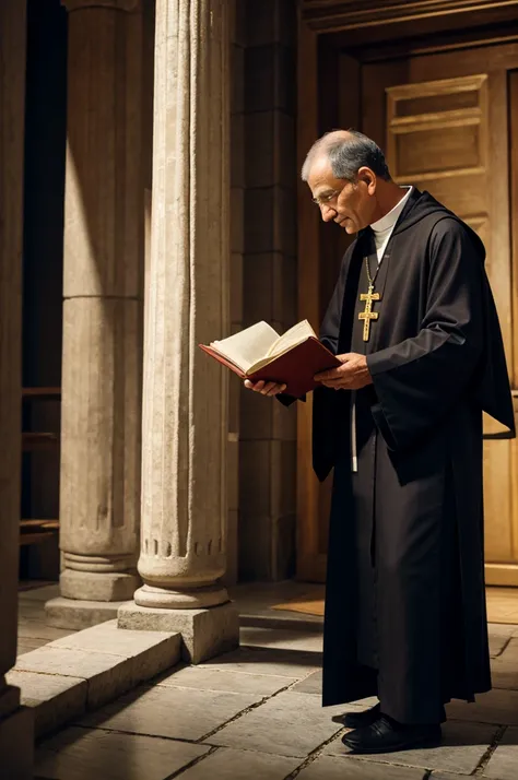 receiving books from the village priest in the temple, ai image