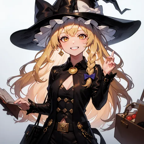 Kirisame_Marisa_East, blonde_hair, length_hair, Have, witch_yellow_eye, Braiding, single_Braiding, Have_ smile, hair_, white_, 前hair, black_HatBREAK 
(Red nose), smile
BREAK
Masterpiece, Highest quality, High resolution, 8K, Official Art, Super Resolution,...