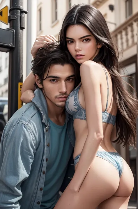 Create a story cover, where the man has his Argentine features and the woman is Kendall Jenner