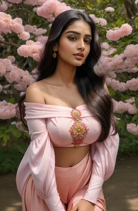 highest quality, masterpiece, ultra high resolution, (realistic:1.4), Raw photo, cute beautifull girl, indian best beautiful women, 24 years old, xxl size breast, beautiful face、off shoulder, beautiful silky smooth long hair binding, wearing beutiful colou...