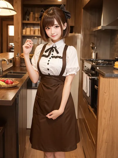 Big Breasts、Lady、horn、Anime Style、Apron dress、Brown Hair、Frills、Short Bob