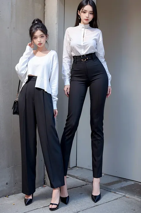 High waist pants：High waist pants can modify the body proportions well，Wear with a simple shirt or sweater，Plus a pair of high heels，Both capable and fashionable。