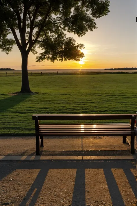 Bench looking towards a sunset 