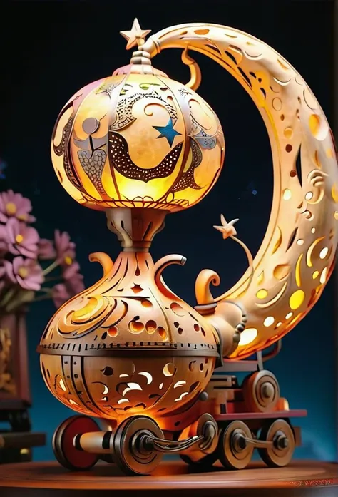 gourd lamp. a lamp in the shape of a gourd. delicate design. beautiful luster. shapes of the moon, sun, stars and are carved out...