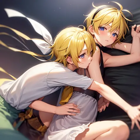 Killua Zoldyk hugging and kissing Kagamine Len 