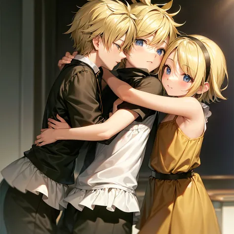 Killua Zoldyk hugging and kissing Kagamine Len 