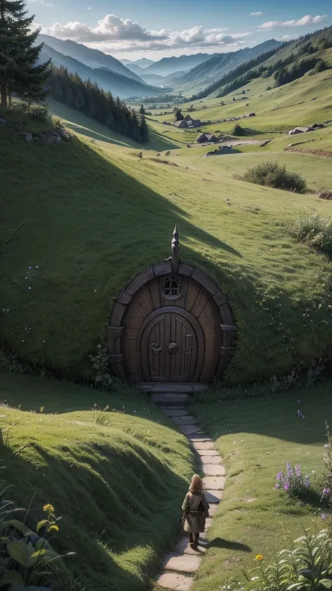 Make Hobbit Shire art in ultra realistic style 