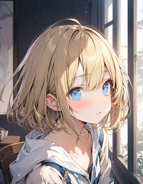 super detailed description　masterpiece blonde girl(short bob hair:1.4),(blue eyes) are you okay？