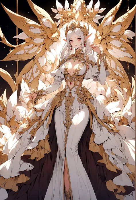 White clothes，wing, Highly detailed, Floral clothes，Elf Girl, Female magician