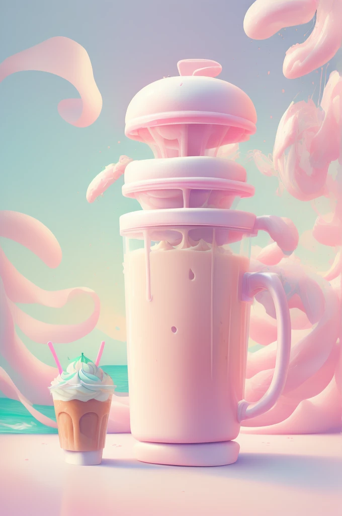 rz88p4stl, Surreal scene of an iced latte doll with a large squashed donut on top, Surrealist painting by Gregg Rutkowski, Trending on Art Station, Fantasy Setting