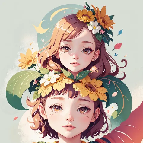 Piquer：Le soleil brille，fleurs en fleurs，papillonsdanser，It was as if the earth was crying out for the arrival of spring.。Mobile wallpaper illustration,Vue sur la nature, Illustration minimaliste, Illustration au trait, colourfull。composition circulaire，fl...