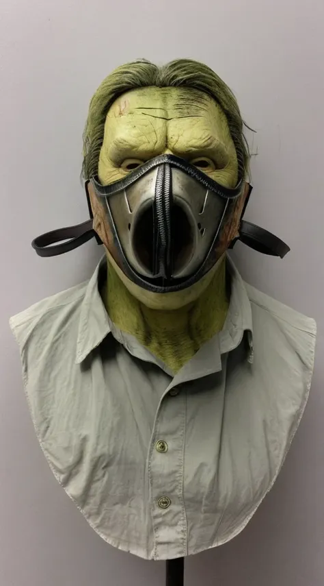 A realistic, detailed leather mask inspired by Leatherface from The Texas Chainsaw Massacre, isolated on a plain background, showing only the mask with no character or face,A mask made of human facial leather,Aged mask