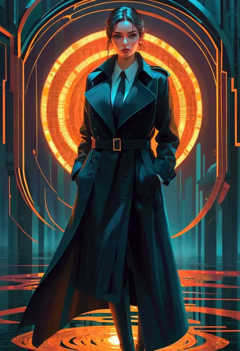 Optical illusion, Agent_ Black trench coat,Artwork by Brandon Woelfel (Alex Gray:1.07), Fantasy Art, High Detail, number, complex, 8K, ((Very detailed)), light, 戏剧性的light, intense, Clear focus, best quality, Ultra Detail.